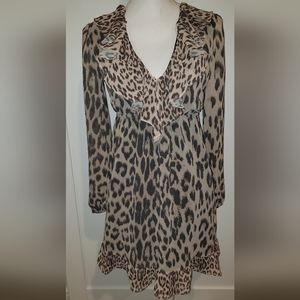 NWT Bar III Dress Leopard Ruffle Size XS Long sleeve‎ Lined